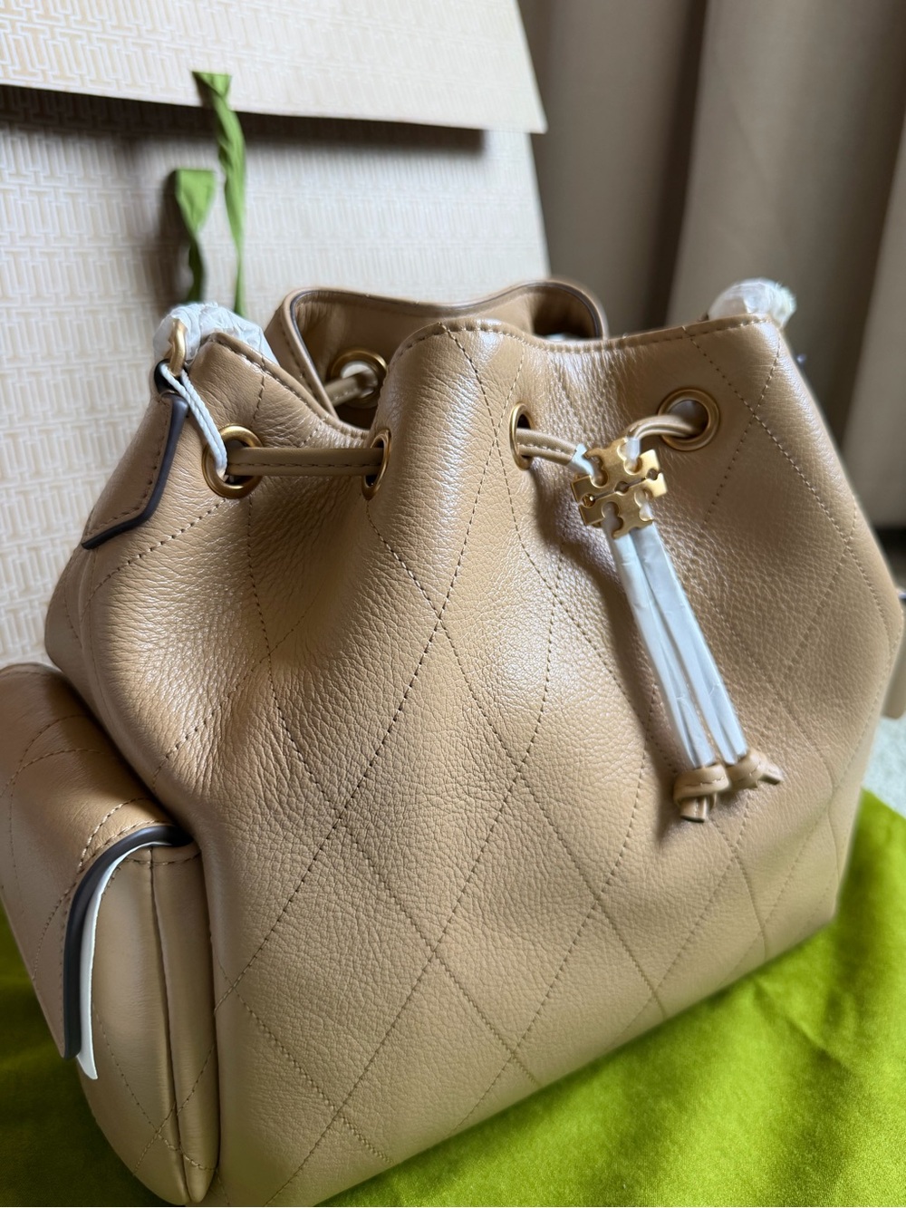 Tory Burch Charlie Drawstring Bag - Pecan BRANDNEW